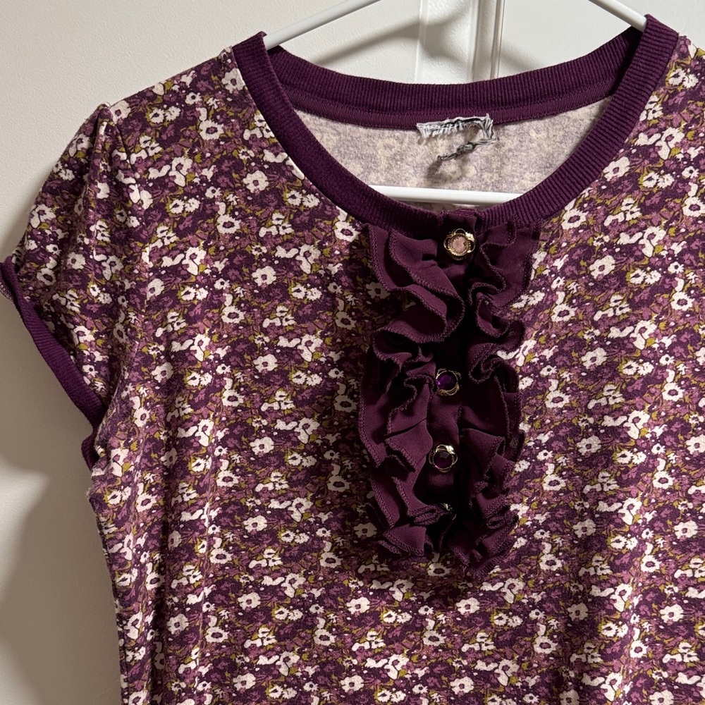 Chic Floral Ruffle Women's Top - Plum